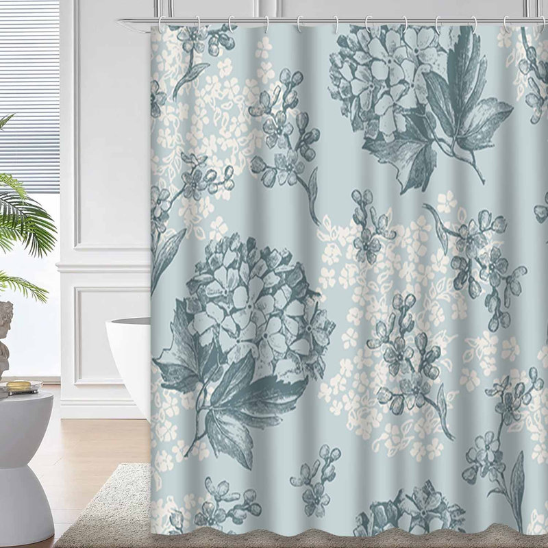 Rideau de douche imperméable à motif floral rétro avec motif floral rétro et 12 crochets, 72" L x 78" W