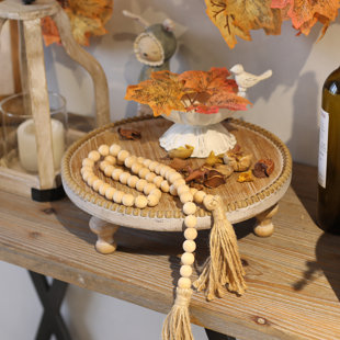 Présentoir rustique rond en bois à piédestal de style campagnard avec bord perlé pour décoration de présentoir à petits gâteaux avec finition en bois pour gâteaux et articles décoratifs 11,8 po