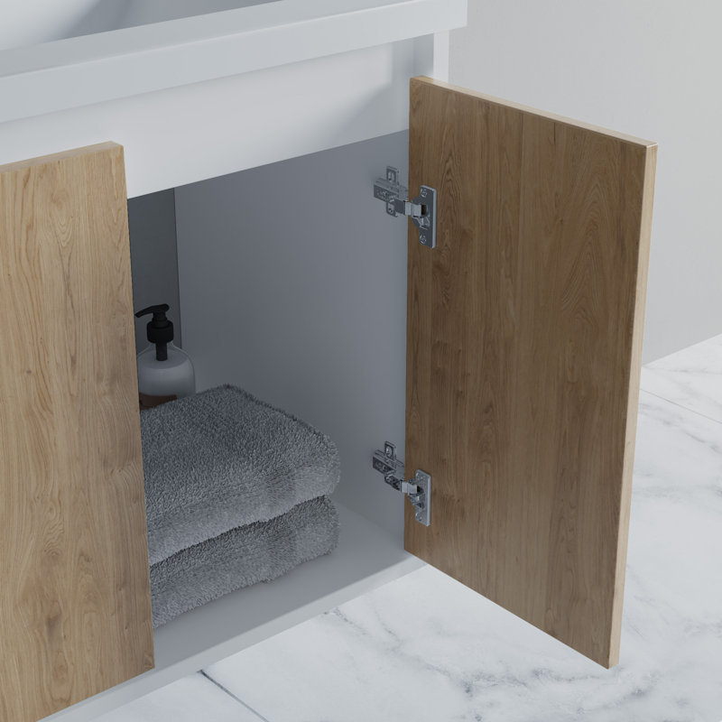 Emmaunel 24 " W Freestanding Standard Free Standing Single Double Single Vanity Bathroom Vanity With Ceramic Top, Brown