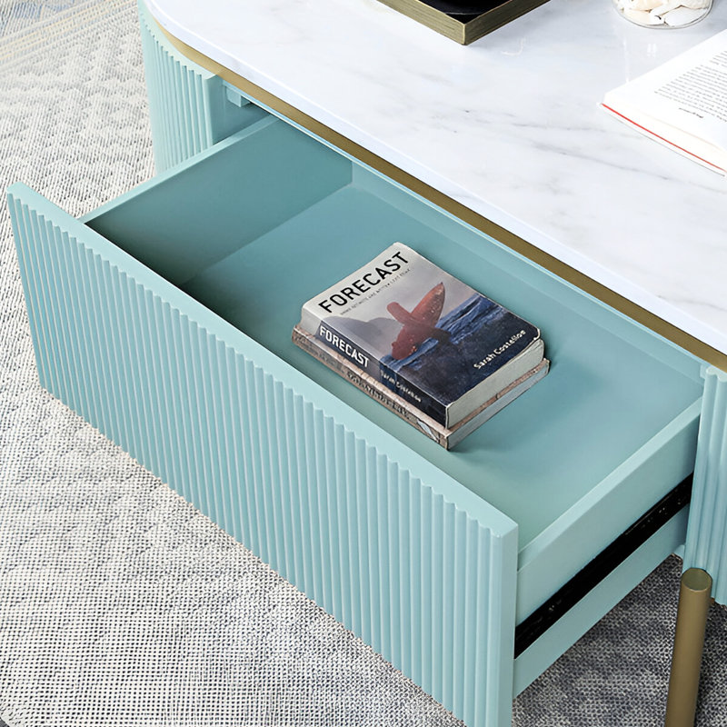 Table de bout contemporaine 1 pièce sarcelle clair sarcelle blanche