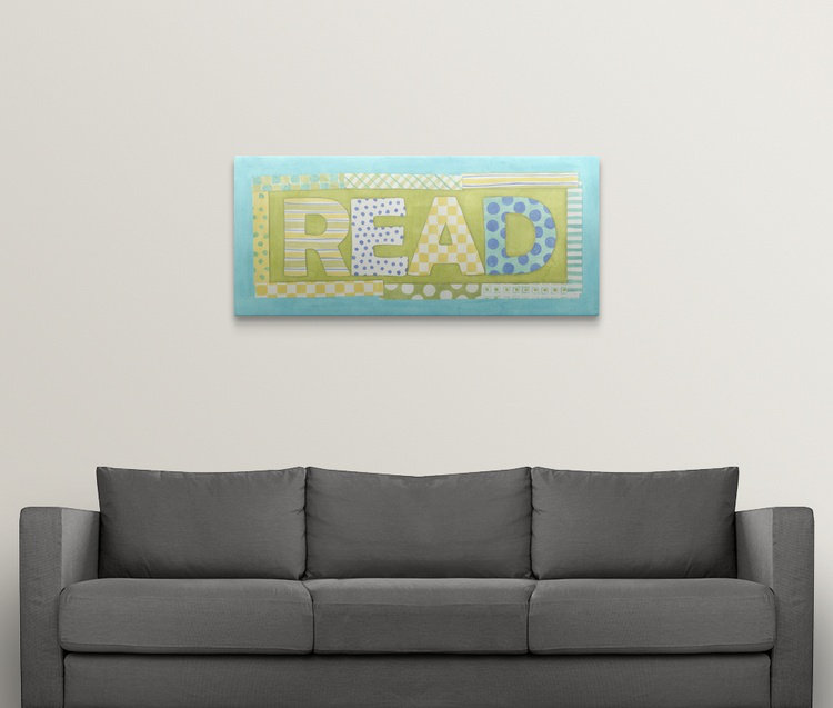 «Read» Shelteridge, art textuel, H 16 po x l 36 po x P 1,5 po, Toile