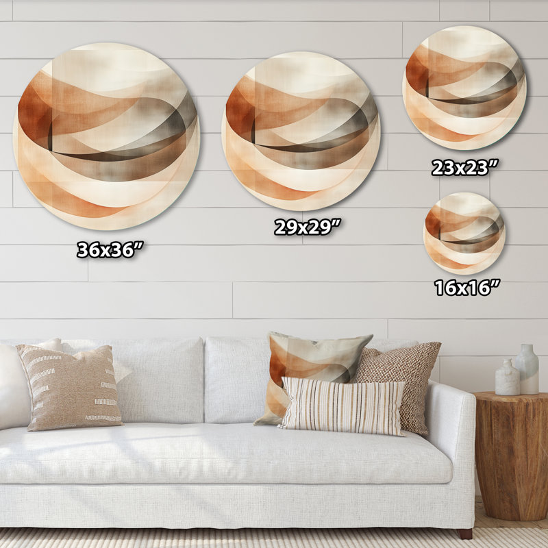 Décoration murale ronde en métal beige avec courbes abstraites, L 36 po x H 36 po