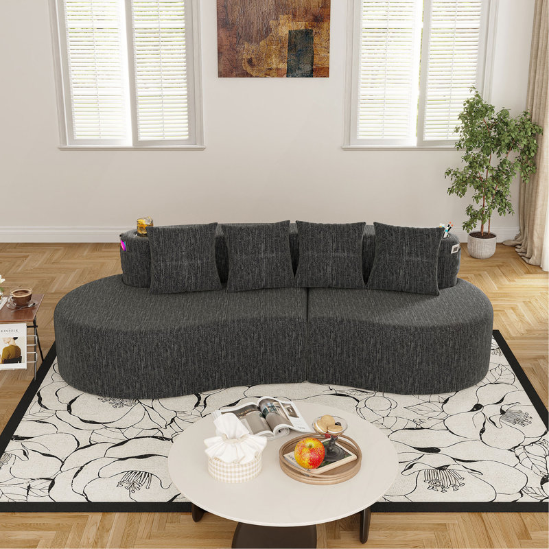 Canapé modulaire incurvé moderne 3 places, Dark Grey Chenille