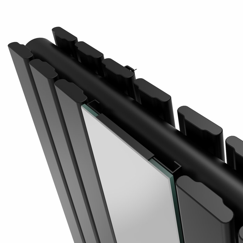 Flat Double Panel Vertical Designer Mirror Radiator, 1800cm H x 553cm W x 64cm D, Black
