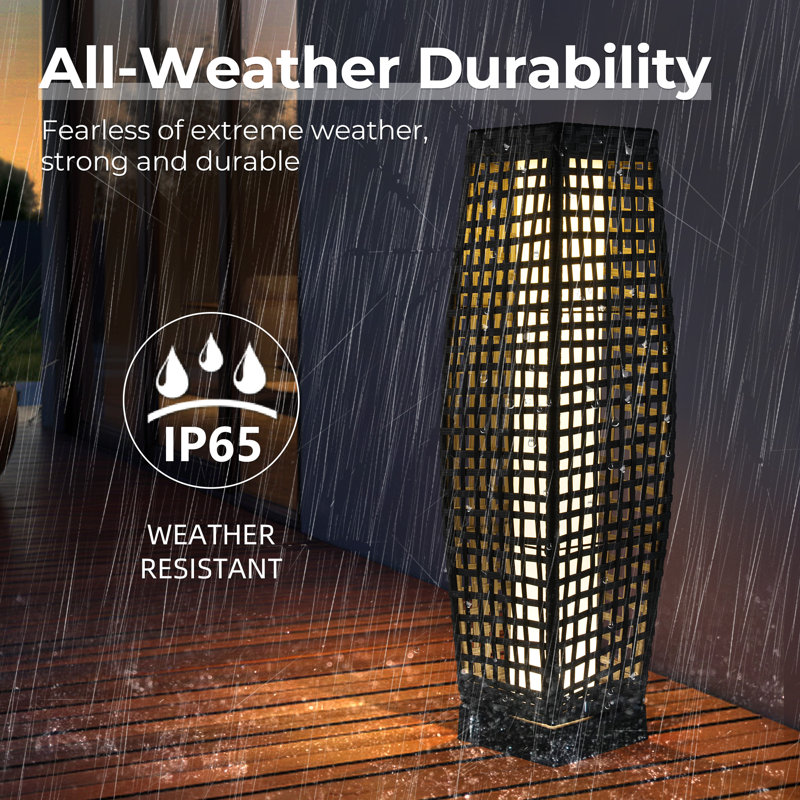 Fuji Solar Powered Wicker Integrated LED Outdoor Floor Lamp