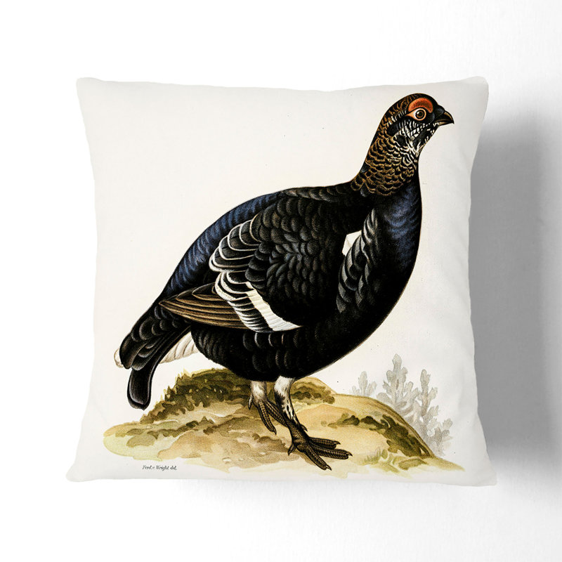 A Black Grouse Square Throw Cushion, 40 x 40 cm, White