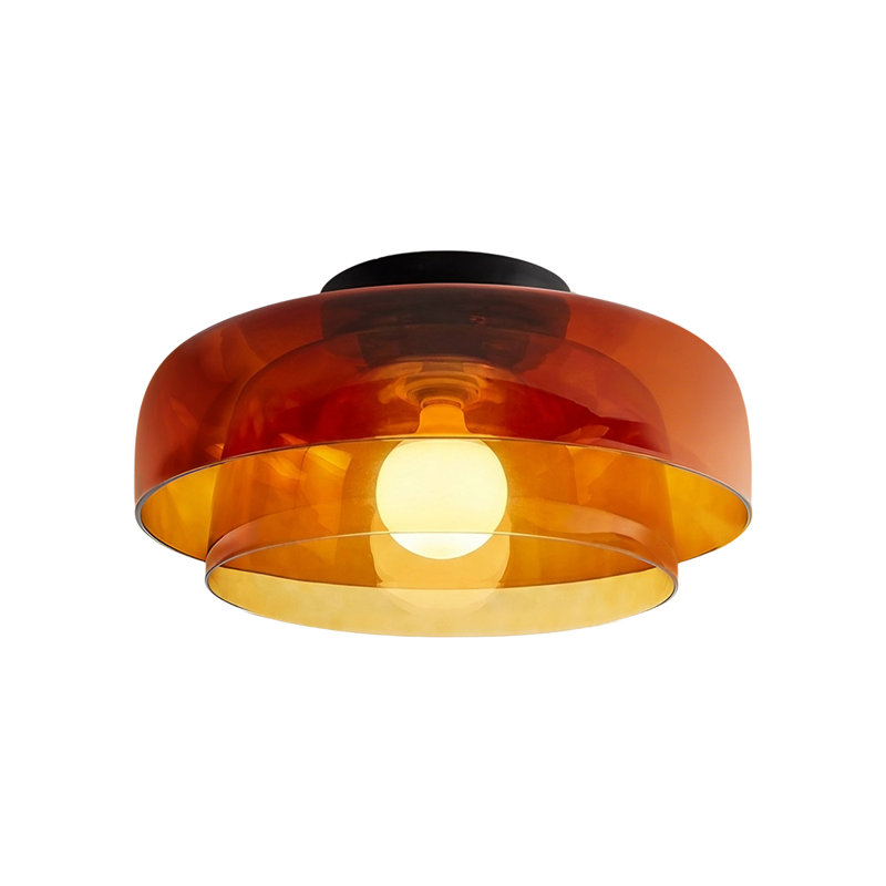 Abat-jour en verre 3 couches Mid-Century, Orange, Couche double