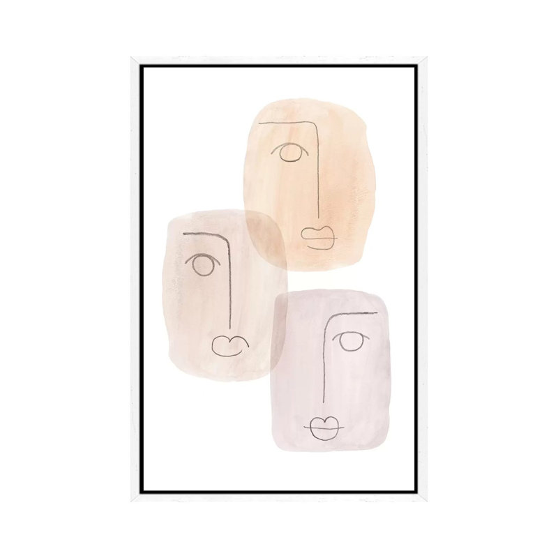 Abstract Boho Faces - Painting on Canvas, 101.6cm H x 66.04cm W x 3.81cm D, White Framed