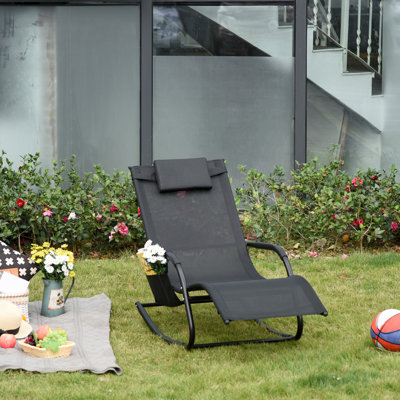 Fauteuil inclinable d'extérieur berçant, chaise longue avec appui-tête Sling, noir