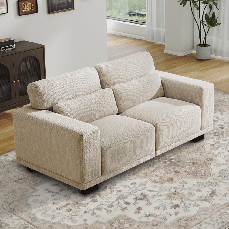 Modern Sofa With Removable Washable Linen Fabric Cover, Upholstered Couch With Deep Seats And Wide Armrests For Living Room