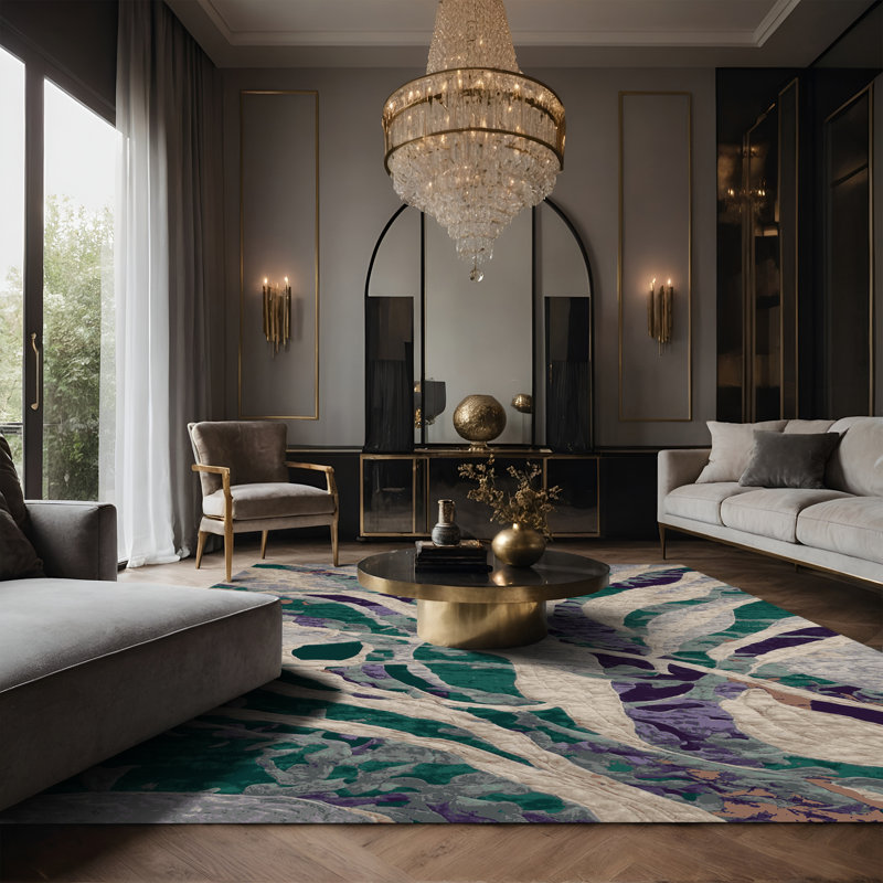 Tapis gris soyeux et moelleux, Rectangle 7 pi x 9 pi