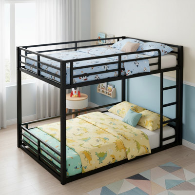 Metal Bunk Bed, Full XL Over Full XL Floor Bunk Bed Frame, Heavy-Duty Bunk Bed for Boys& Girls