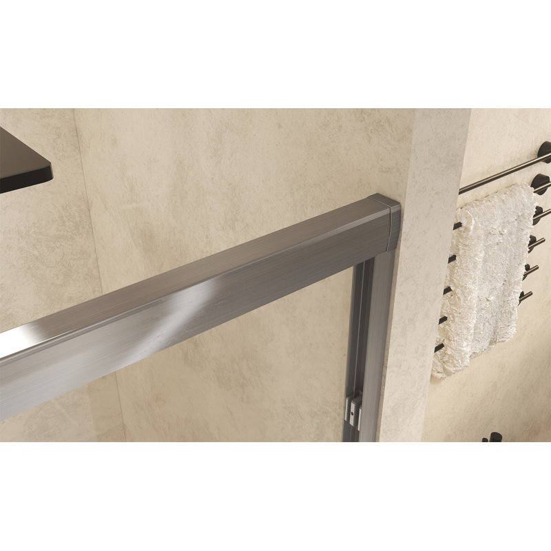 56-60" X 60" Tempered Glass With Explosion Proof Film, Brushed Nickel