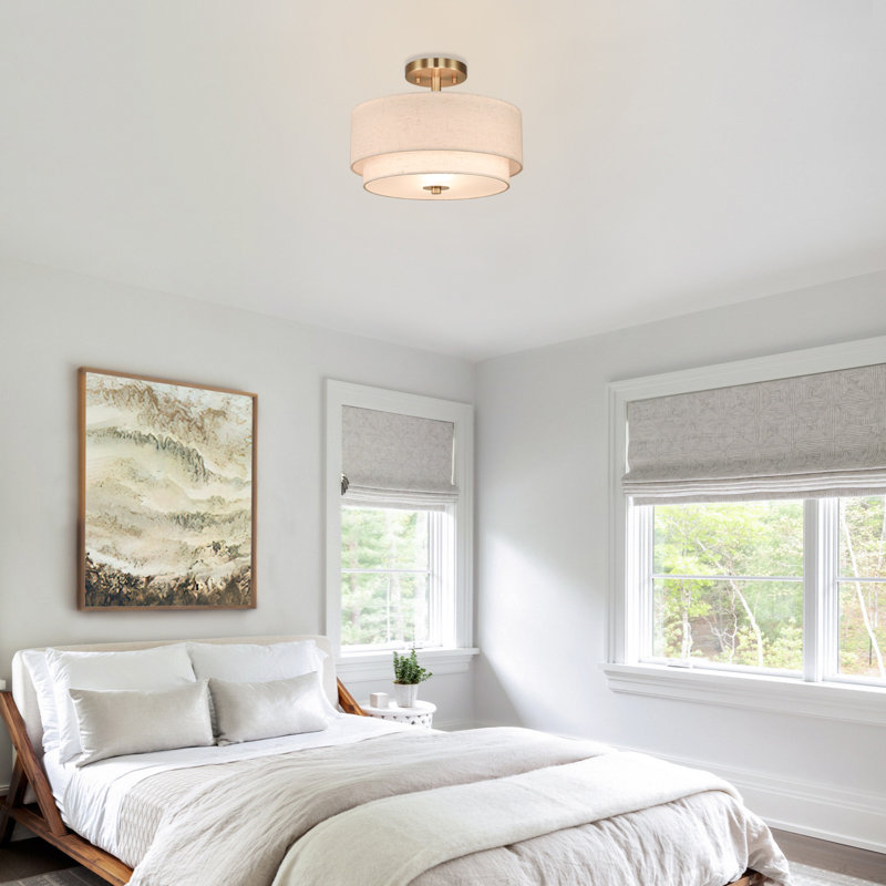 Modern 2 Light Drum Semi Flush Mount Ceiling Light Brushed Brass for Bedroom Living Room, Brushed Brass