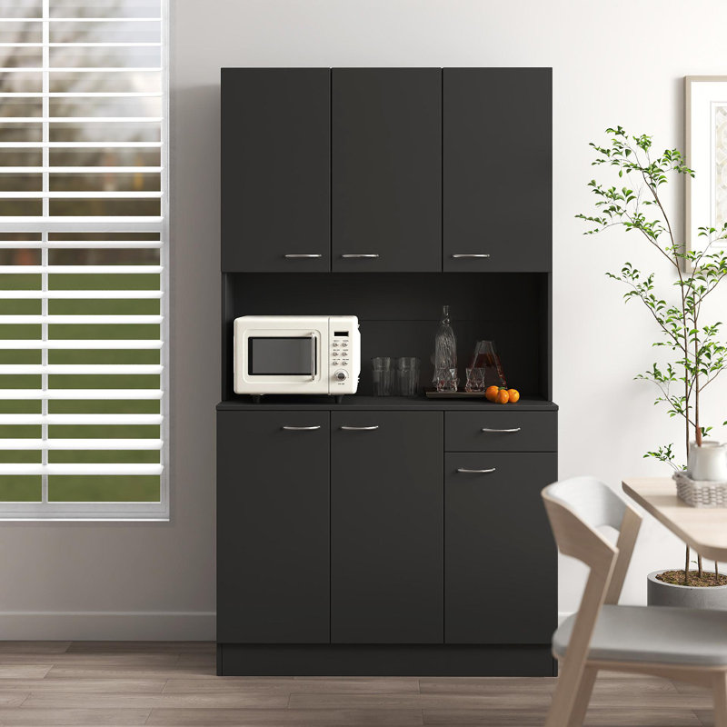 70.87" Tall Wardrobe& Kitchen Cabinet, With 6-Doors, 1-Open Shelves And 1-Drawer For Bedroom,Black, Black