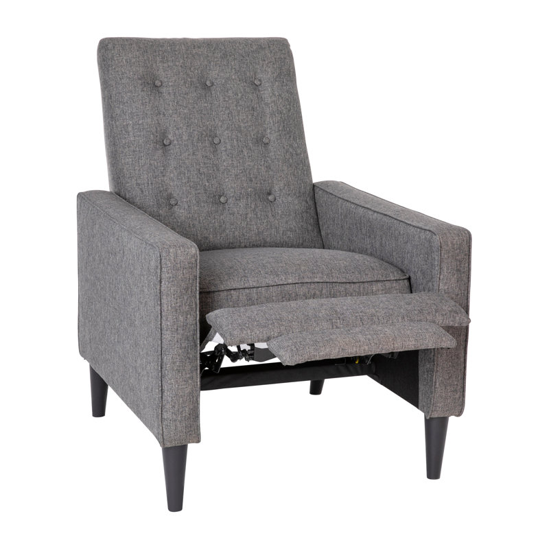 Mid-Century Modern Fabric Upholstered Button Tufted Pushback Recliner, Gray