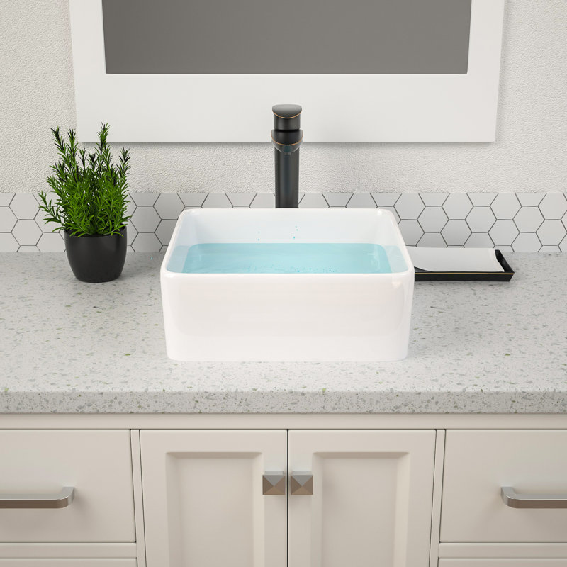 15" x 15" White Ceramic Square Vessel Bathroom Sink