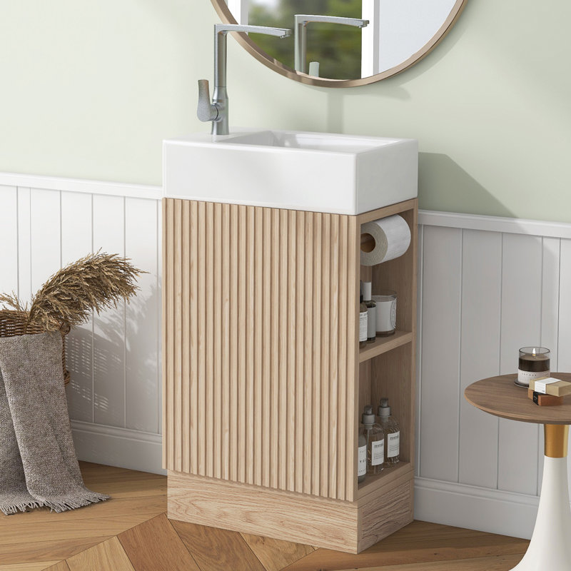 Meuble-lavabo 18,6 po avec lavabo en céramique, Naturel