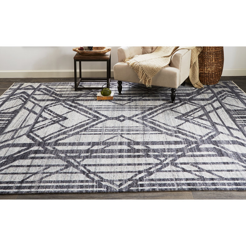 Vivien Hand Knotted Wool Geometric Area Rug, Rectangle 5' x 8'