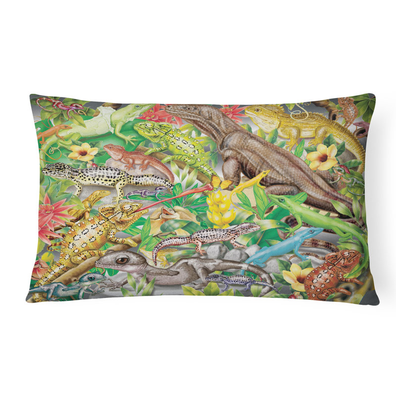 Outdoor Throw Pillow, Lizard Jungle