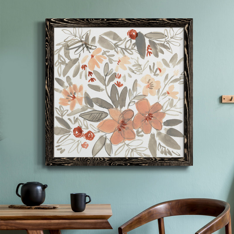 " Peach & Rust Blooms II ", Black Framed, 20" H x 20" W x 1" D