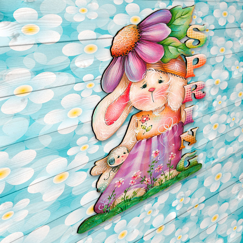 Spring Bunny Wreath Wooden Door Hanger