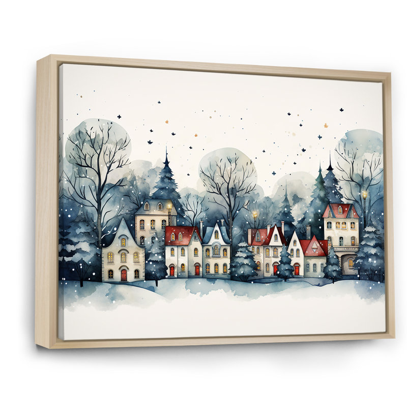 «Christmas Village In Winter I - Winter Landscape», art mural, Cadre flottant brun, H 30 po x l 40 po x P 1,5 po