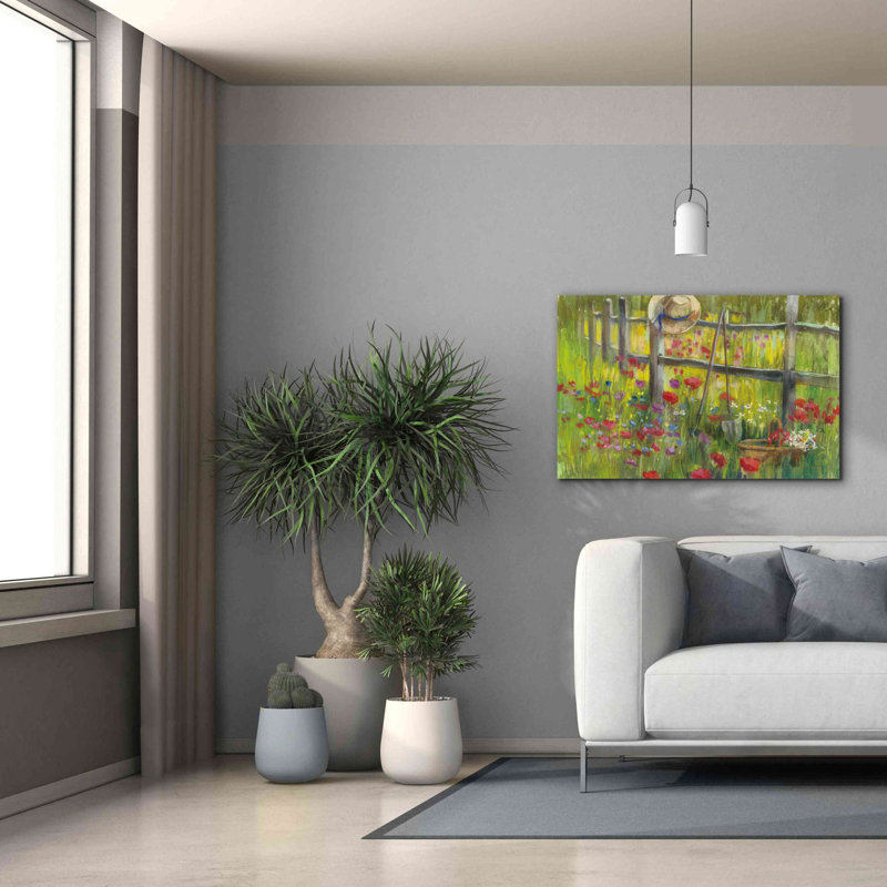 «Aaria Gardening By The Fence On Canvas» par Carol Rowan, reproduction, H 26 po x l 40 po x P 1,5 po