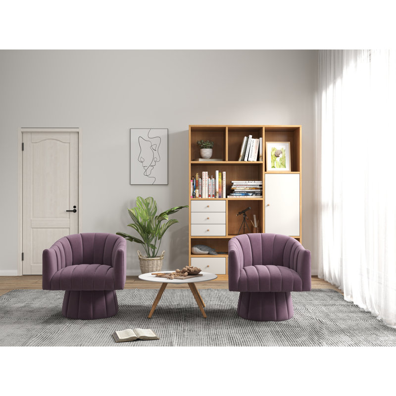 Izabell Velvet Swivel Barrel Chair, Izabell Purple Velvet