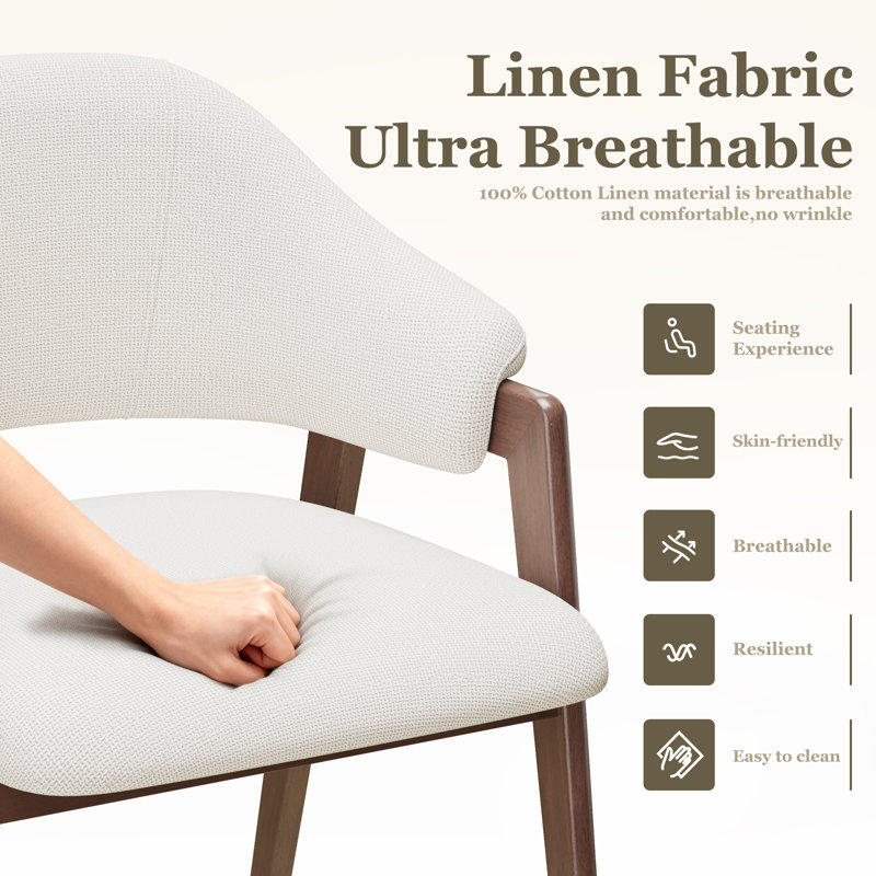Fauteuil moderne minimaliste en lin, pieds en bois massif, Blanc