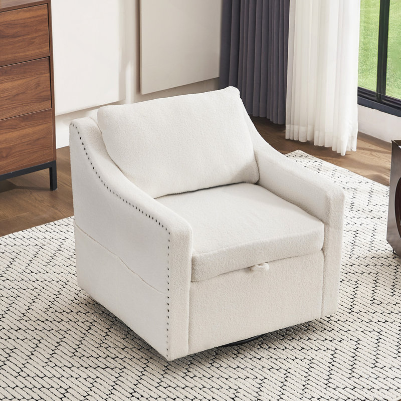 Fauteuil d'appoint pivotant en tissu Elacqua, Peluche blanc ivoire