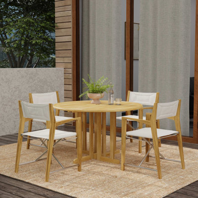 4 - Person Teak Solid Wood Patio Dining Set Round Table