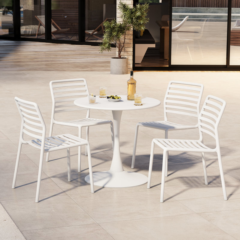 Ensemble repas d'extérieur rond, Blanc