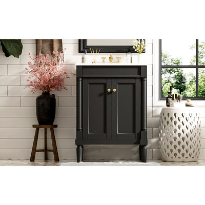 Armoire de salle de bain à évier simple, 24 po, portes d'armoire exquises, meuble-lavabo tendance avec lavabo supérieur, construction fonctionnelle, gracieux