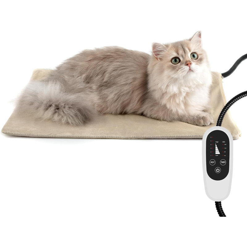 Lit pour chat chauffant à température réglable, Taille moyenne: L 17,7 po x l 15,7 po, Kaki