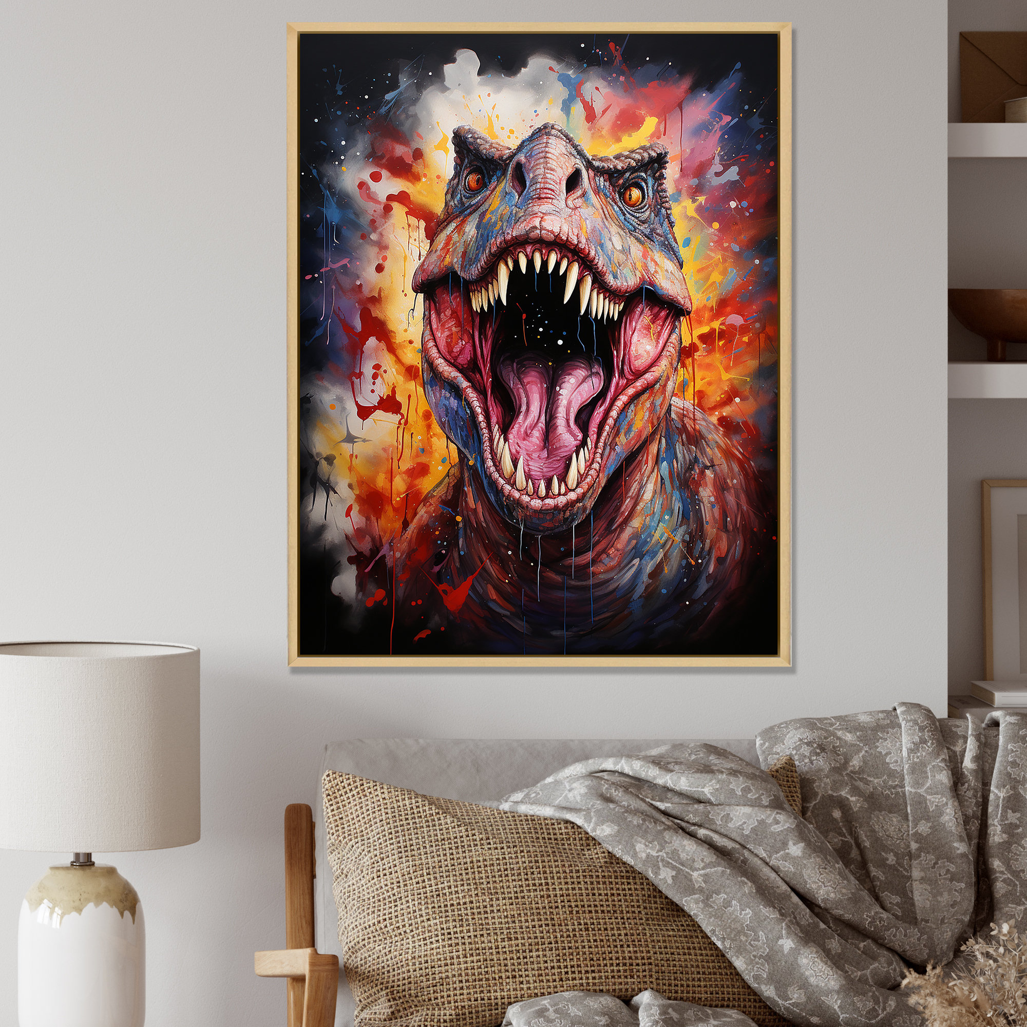 Trinx Colorful Roaring Trex Dinosaur III - Dinosaur Wall Art | Wayfair