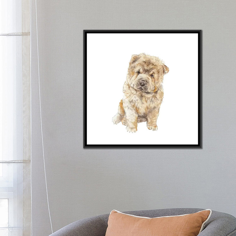 Chow chow, H 18 po x l 18 po x P 1,5 po, Toile avec cadre noir, Pas de tapis