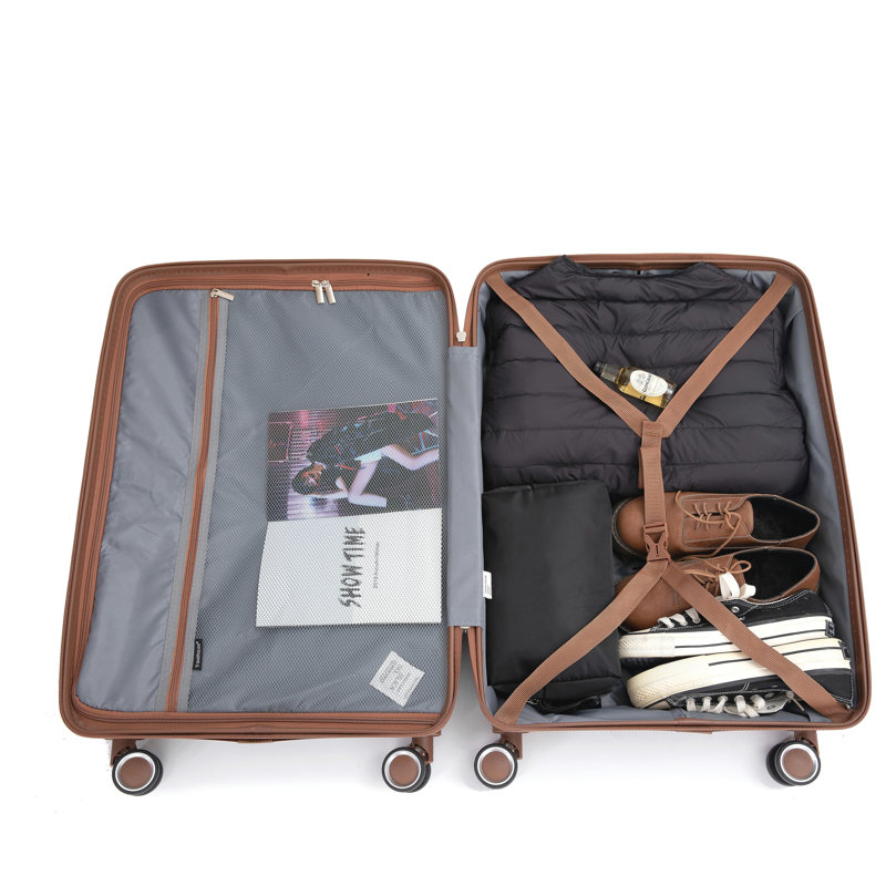 Ensemble de 5 valises, ensemble de valises rigides en PP avec serrure TSA et roulettes durables (20 "24" 28 + un sac de voyage et une trousse de toilette, vert)