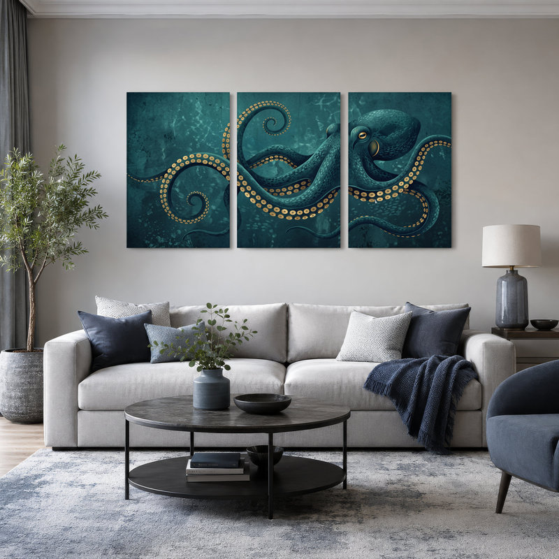 Ensemble de 3 toiles bleu sarcelle, H 36 po x l 24 po x 3 pièces