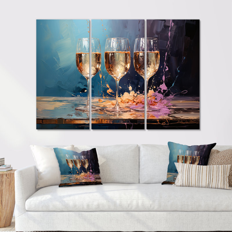 Whimsical Reflections I - Ensemble d'art mural vin et champagne, H 32 po x l 48 po