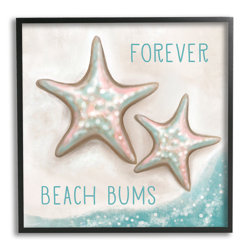 «Forever Beach Bums Starfish Duo» par Elizabeth Tyndall - cadre flottant, impression sur bois, Giclée encadrée noir minuit