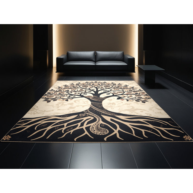 Tapis oriental doux et moelleux de style oriental Edgemont - reliure beige, 4 x 2