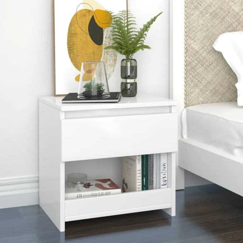 Cryal 40cm W Bedside Table, Gloss White