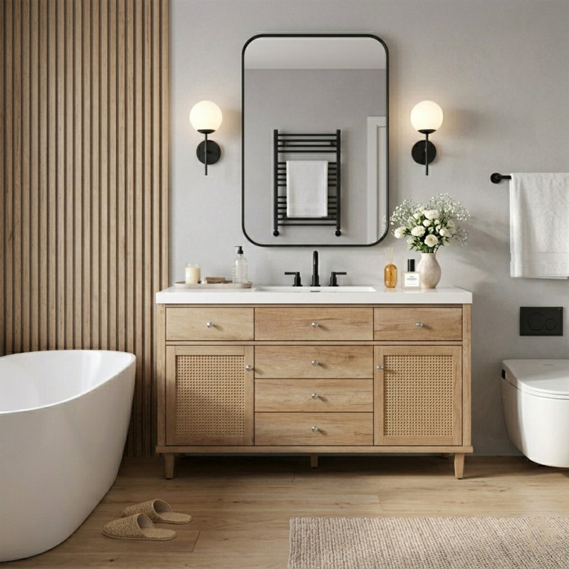 Ensemble de meuble-lavabo simple 60,1 po Ravo, Natural Pine