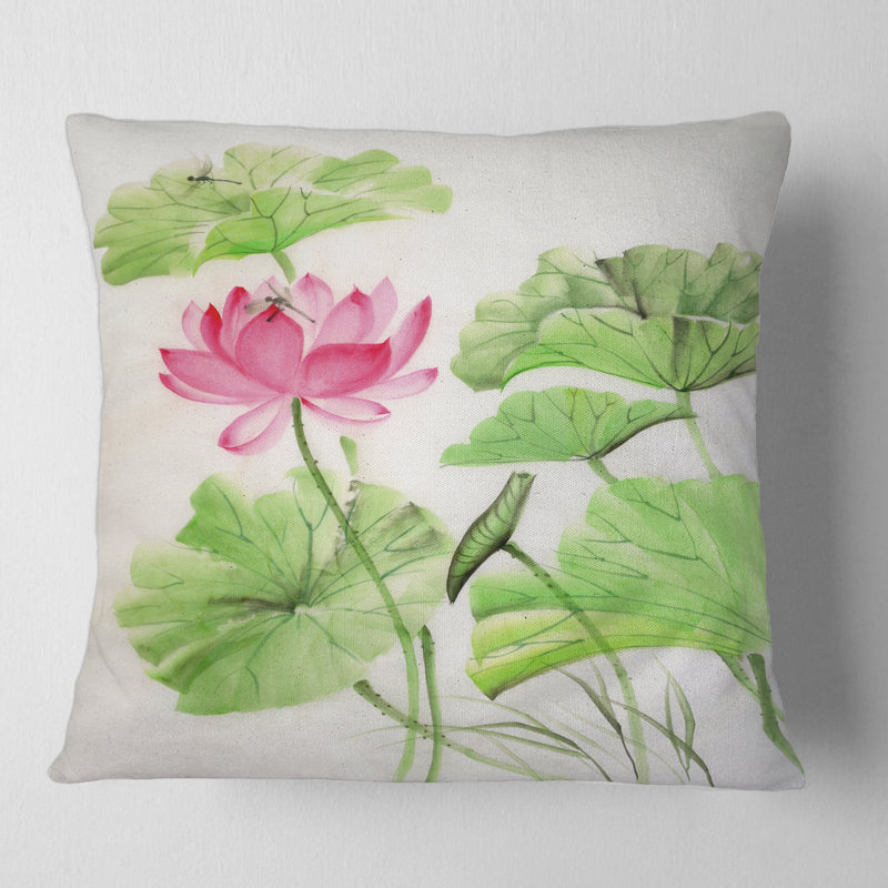 Coussin Lotus et libellule - imprimé traditionnel, 18" x 18"