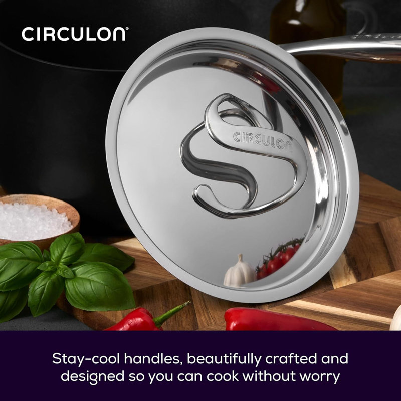 Meyer Circulon Style Hard Anodised Non Stick 3 Piece Saucepan Set with Lid - Black
