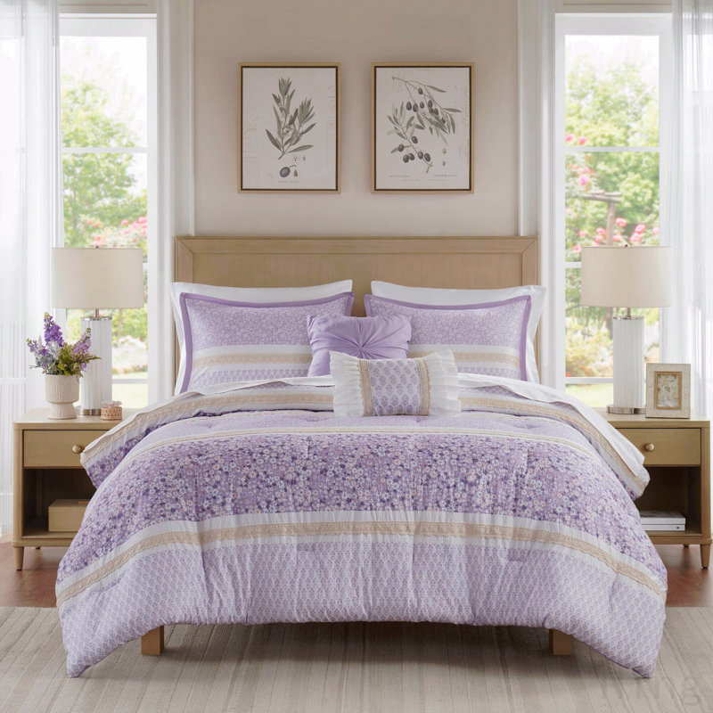 Ensemble d'édredon 5 pièces double / grand en seersucker avec coussins décoratifs
