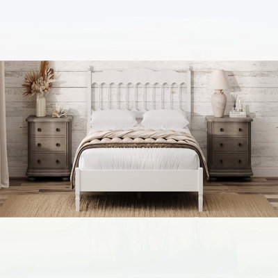 Countryside Style Full Size Wooden Bed Frame with Spindle Headboard, Heavy-Duty Platform, No Box Spring Needed, Easy to Assemble, White