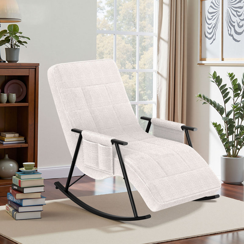 Nursery Rocking Chair With Foot Rest, Teddy Upholstered Glider Rocker, Accent Chair With High Backrest, Armchair Side Chair For Living Room Bedroom Offices
