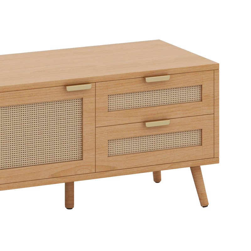 Meuble télé 70 po avec portes en rotin